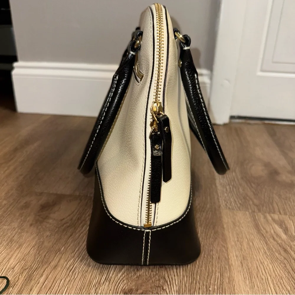 Kate Spade New York Leather Black White Satchel Handbag Purse 10”x14.5”x5”